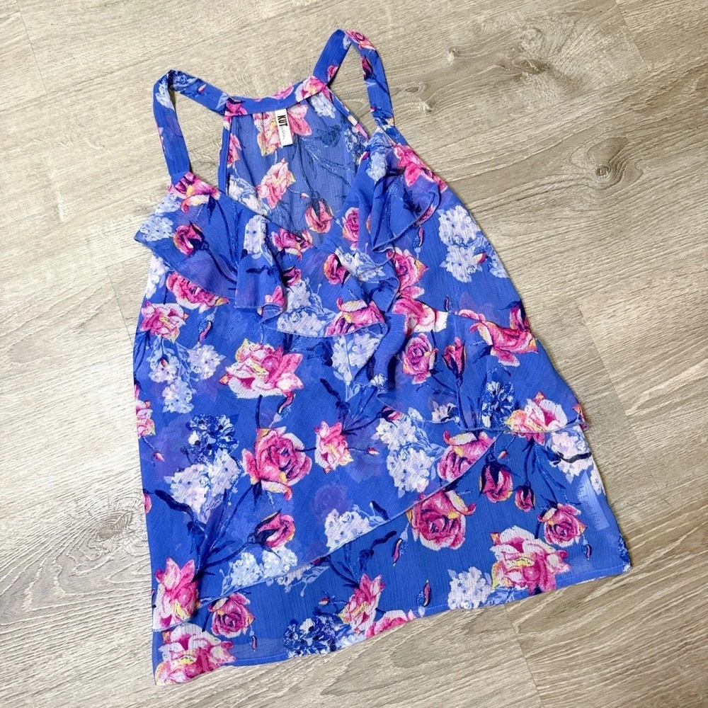 Kut from the Kloth Blue and Pink Floral Tank Top